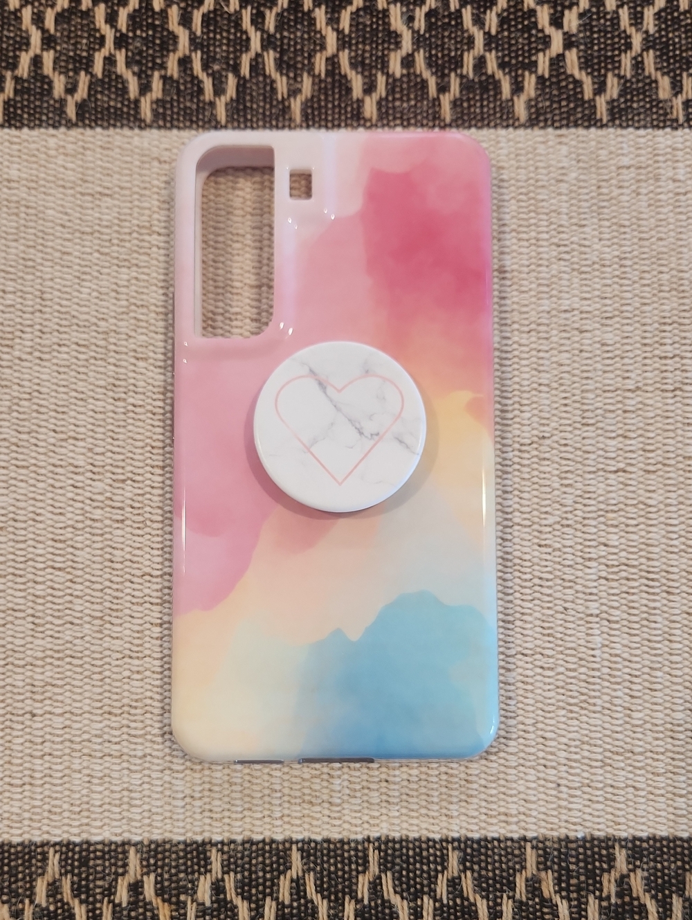 Samsung Galaxy S2 Pink Watercolor Phone Case with Marble Heart PopSocket